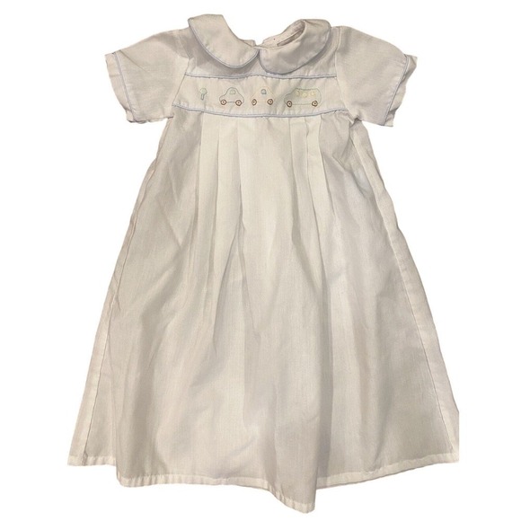 Remember Nguyen Baptism Christening Gown White Embroidered Cars Vehicles Small - Picture 1 of 6